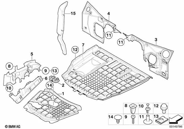 Aislante acústico de mamparo del compartimento del motor Izquierda para BMW E53 (OEM 51487008857). Original BMW