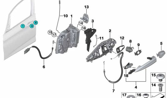 Front right door release rod for BMW F48, F49, F39 (OEM 51217349506). Original BMW