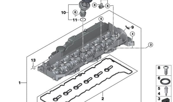 Cubierta de la culata OEM 11128571308 para BMW G20, G21, G30, G31, G32, G11, G12, G14, G15, G16, G01, G02, G05, G06, G07. Original BMW.