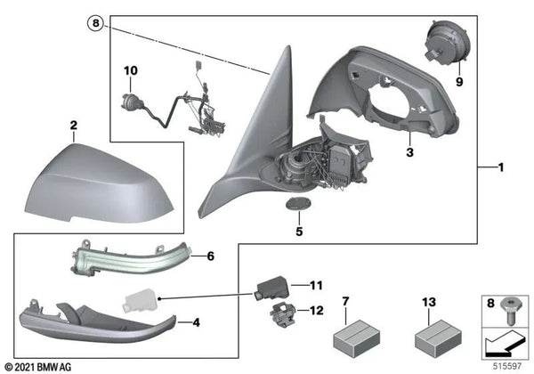 Espejo exterior calefactado derecho para BMW X2 (F39) (OEM 51167420294). Original BMW