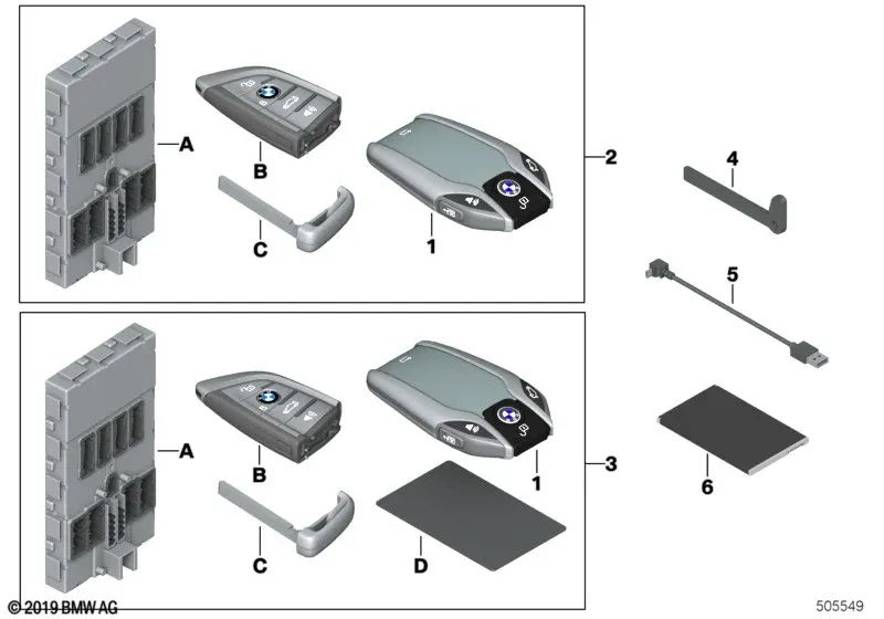 Display key for BMW 5 Series G30N, 7 Series G11N, G12N (OEM 66125A662A1). Original BMW