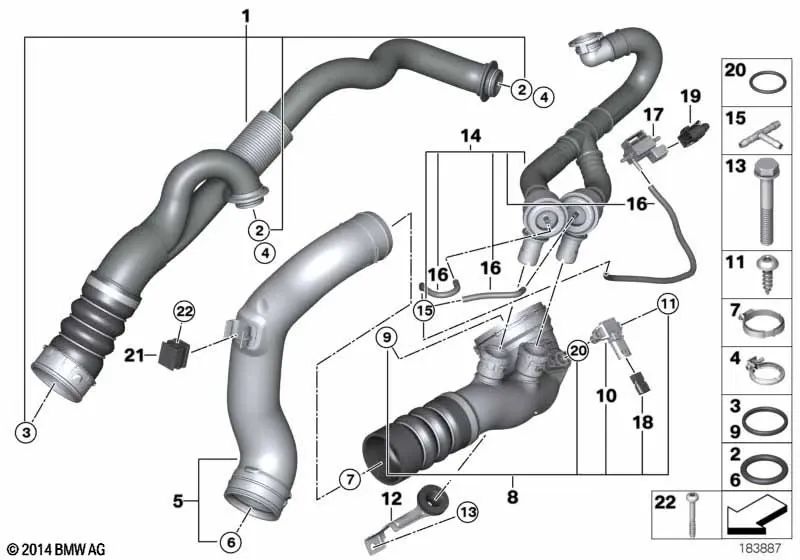 Conducto de carga para BMW Serie 7 F01, F02 (OEM 13717582313). Original BMW