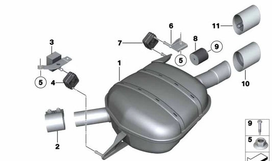 Rear right silencer for BMW 5 Series F07N (OEM 18307638353). Original BMW