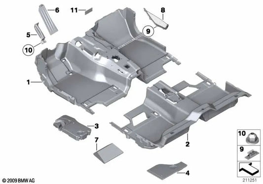 Revestimiento de suelo delantero para BMW Serie 7 F01, F02, F04 (OEM 51478047506). Original BMW