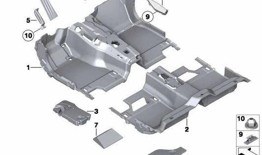 Inserto para el espacio trasero derecho para BMW F02, F04 (OEM 51479121684). Original BMW