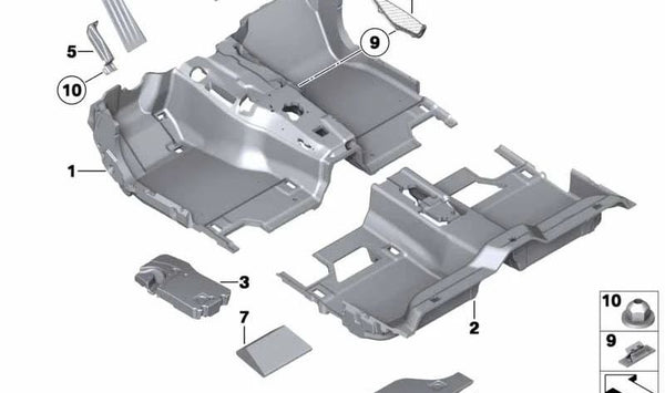 Inserto para el espacio trasero derecho para BMW F02, F04 (OEM 51479121684). Original BMW