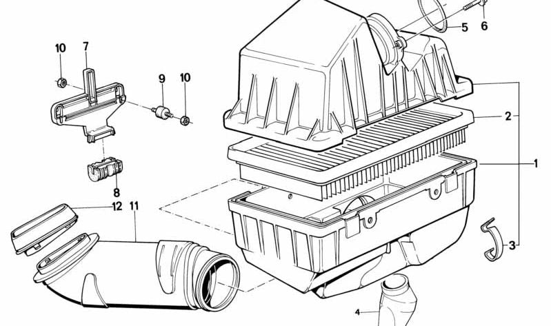 Silenciador de admisión derecho OEM 13711718312 para BMW E32. Original BMW.