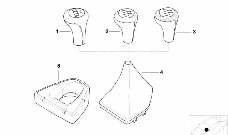 Pomo de Cambio de Cuero/6 Velocidades para BMW E46, E34, E60, E61, E63, E64, E53, E85 (OEM 25117523817). Original BMW