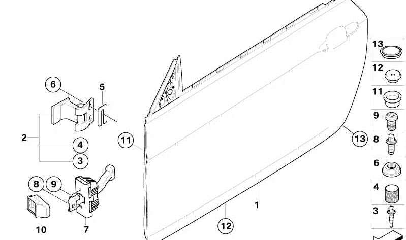 Bisagra de puerta delantera inferior izquierda / superior derecha para BMW E81, E82, E88, E92, E93 (OEM 41517046059). Original BMW