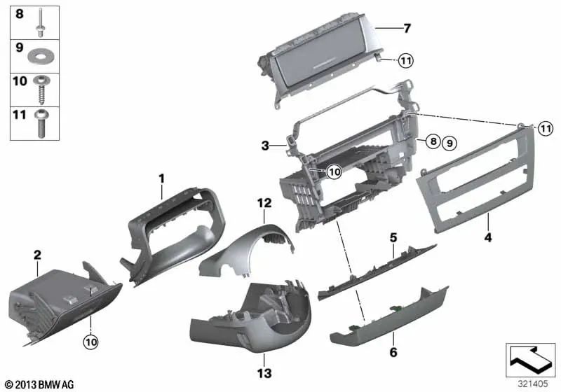 Compartimento abatible lado del conductor para BMW F25, F26 (OEM 51459212921). Original BMW