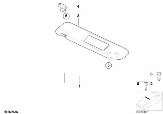 Viseira solar com espelho direito para BMW (OEM 51162492148). BMW original