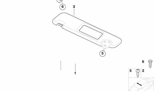 Para-sol com capa de espelho direita para vários modelos BMW (OEM 51168407078). BMW originais.