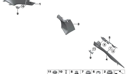 Soporte OEM 51438491824 para moldura pilar C lado derecho para BMW G22, G82. Original BMW.