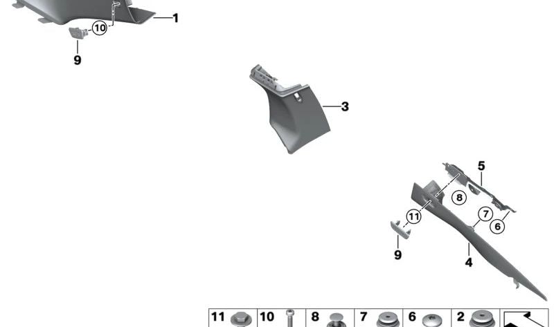 Upper Left B-Pillar Trim for BMW G22, G82 (OEM 51438096863). Original BMW