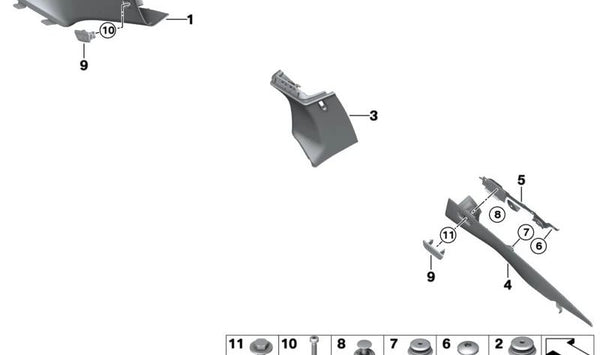 Embellecedor B-Pilar superior izquierdo para BMW G22, G82 (OEM 51438096863). Original BMW