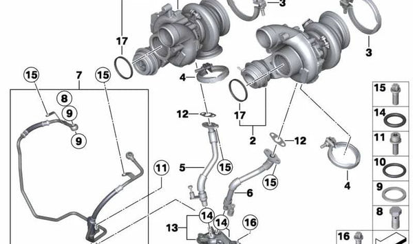 Turbocompresor para BMW X5 E70, X6 E71 (OEM 11655A4EF44). Original BMW