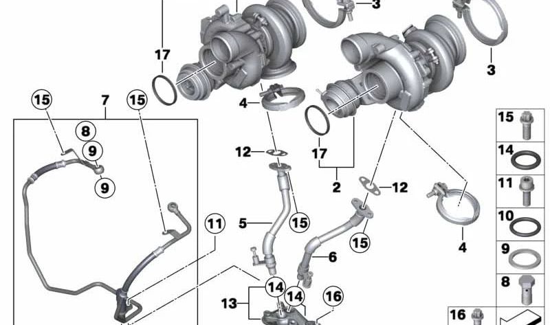 Tubería de aceite (Ölleitung) OEM 11428053164 para BMW F10, F06, F12, F13, F85, F86. Original BMW.