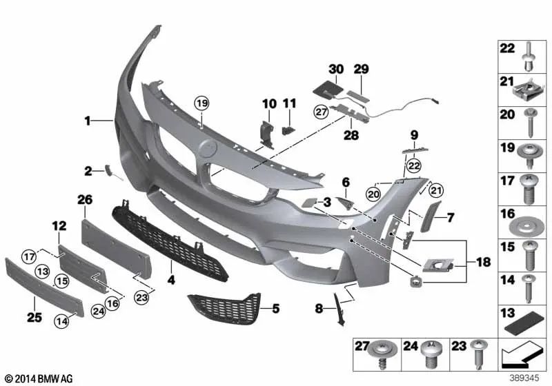 Einsatz Lufteinlass Mitte für BMW 3er F80, F80N, 4er F82, F83 (OEM 51118054294). Original BMW