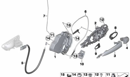 Rear left door actuator rod for BMW F36, F36N (OEM 51227309687). Original BMW