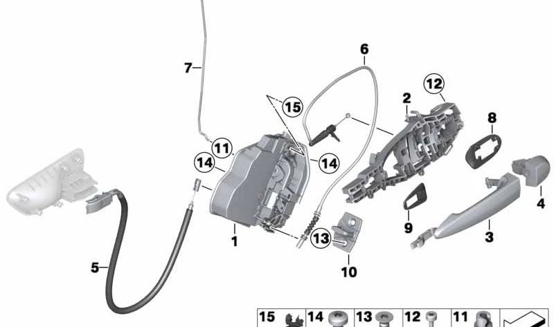 Cable Bowden para manija exterior de puerta trasera para BMW Serie 3 F34, F34N, Serie 4 F36, F36N (OEM 51227291413). Original BMW.