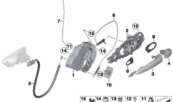 Varilla de accionamiento puerta trasera izquierda para BMW F36, F36N (OEM 51227309687). Original BMW