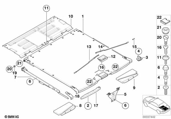 Soporte de rodillo para fondo de carga izquierdo para BMW Serie 5 E39 (OEM 51477009923). Original BMW