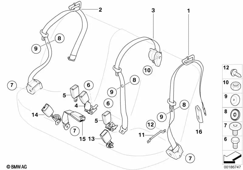 Oberer Riemen hinten links für BMW X5 E70, E70N (OEM 72117161847). Original BMW.