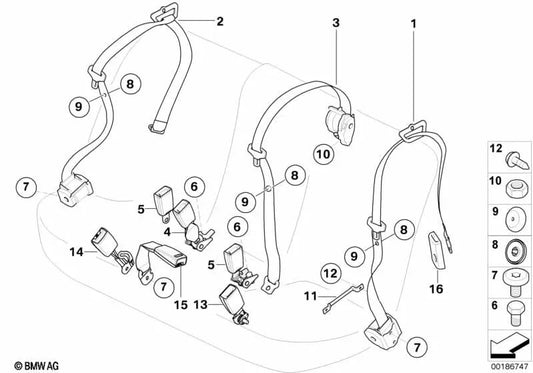 Rear left upper belt for BMW X5 E70, E70N (OEM 72117161847). Original BMW.