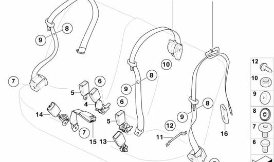 Cinturón de seguridad trasero central OEM 72117161648 para BMW X5 (E70). Original BMW.