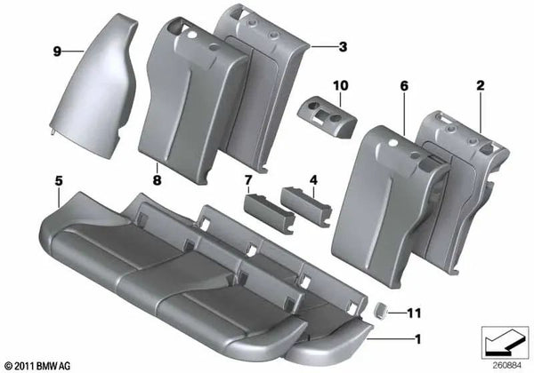 Funda de respaldo de cuero derecha para BMW Serie 3 F34, F34N (OEM 52207326632). Original BMW