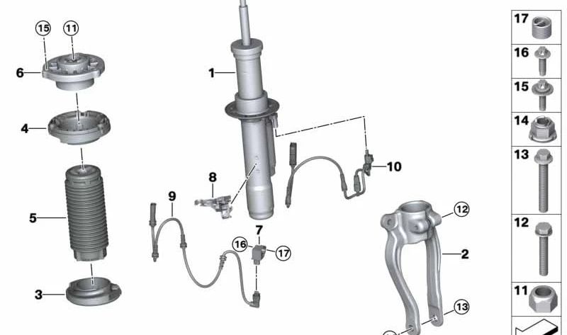 Amortiguador delantero derecho VDC OEM 37106878122 para BMW G16 (Serie 8 Gran Coupé). Original BMW