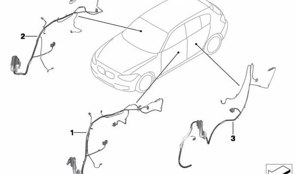 Banda de cables lado del pasajero para BMW F20, F20N (OEM 61129335296). Original BMW