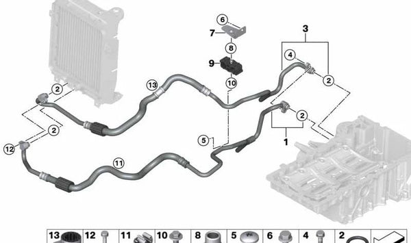 Soporte de manguera OEM 17227590852 para BMW E70, E71, E72, F15, F16, F85, F86. Original BMW.