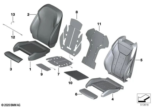 Funda del respaldo del asiento deportivo de cuero sintético derecha para BMW G20, G21, G01, G02 (OEM 52107477376). Original BMW