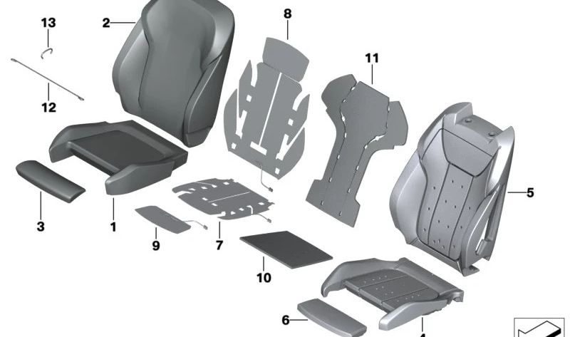 Funda de asiento deportivo en tela/cuero sintético OEM 52107955931 para BMW G20, G21, G26. Original BMW.