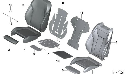 Funda respaldo asiento deportivo de cuero izquierdo OEM 52107472485 para BMW G20, G21, G26, G01, G08, G02. Original BMW.