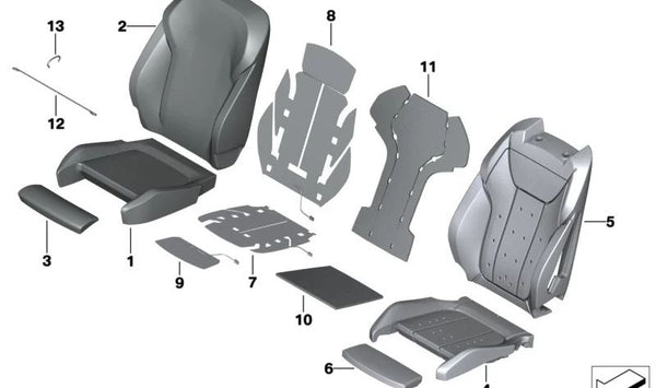 Funda Asiento Deportivo Respaldo de Cuero Izquierda para BMW Serie 3 G20, G21, Serie 4 G26, X3 G01, X4 G02 (OEM 52107472491). Original BMW