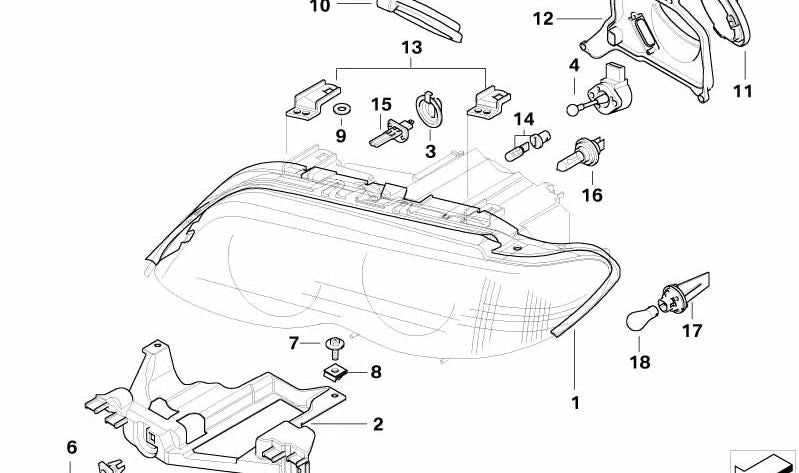 Junta del faro-capó izquierda para BMW X5 E53 (OEM 63126940247). Original BMW