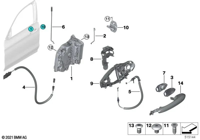 Manilla de puerta imprimada exterior derecha para BMW F90, G01, G02 (OEM 51219491464). Original BMW.