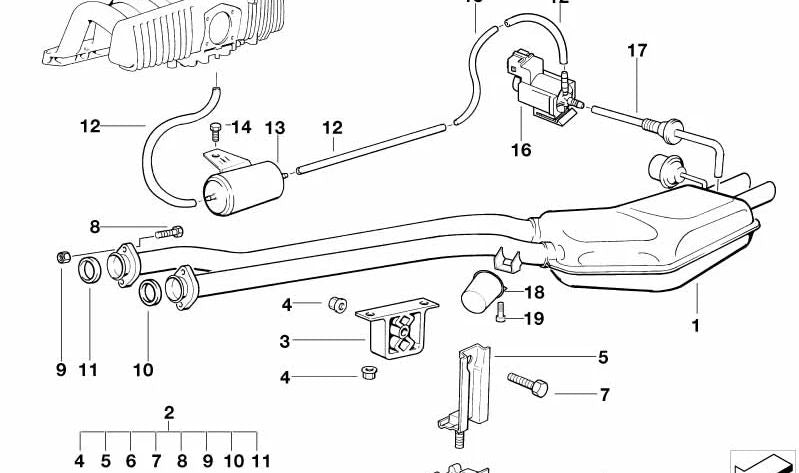 Juego de Piezas de Montaje para BMW Serie 3 E36 (OEM 18210146036). Original BMW.