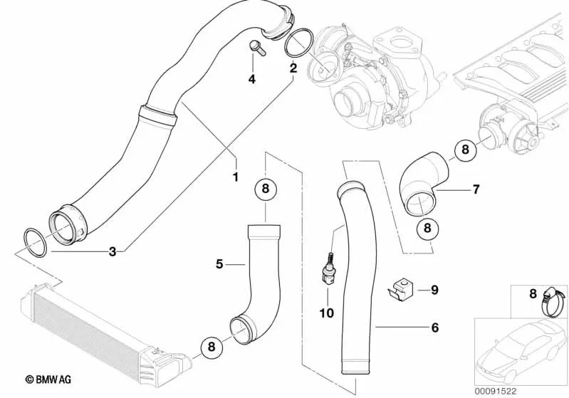 Charge air duct for BMW 3 Series E46 (OEM 11617786865). Original BMW