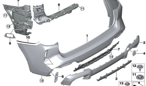 Revestimiento de parachoques trasero imprimado para BMW X3 G08F, G08N (OEM 51125A47A34). Original BMW