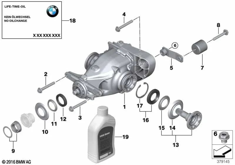 Tornillo hexagonal con arandela para BMW Serie 1 E87, E87N, Serie 3 E90, E91, E92, X3 E83, Z4 E85 (OEM 33326769647). Original BMW