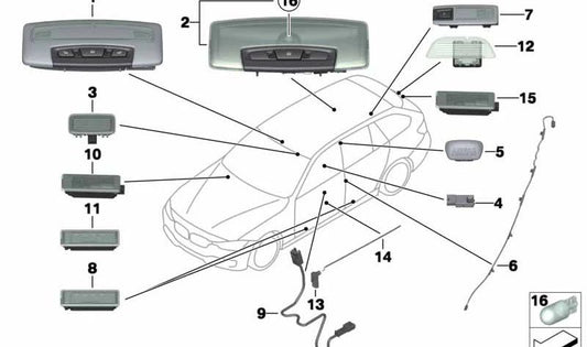 Luz interior para BMW F31, F31N (OEM 63319253388). Original BMW