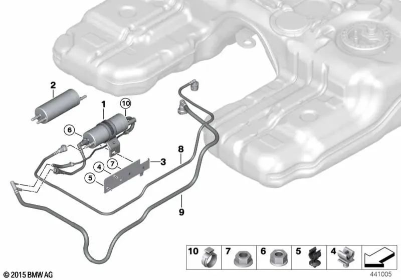 Fuel return line for BMW X5 E70, E70N, F15, F85, X6 E71, F16, F86 (OEM 16127194257). Original BMW