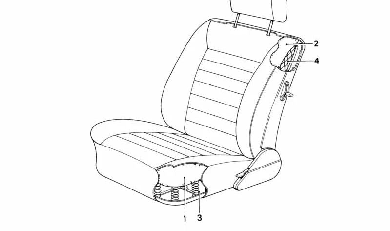 Almohadilla base asiento delantero OEM 52101866283 para BMW E24. Original BMW.