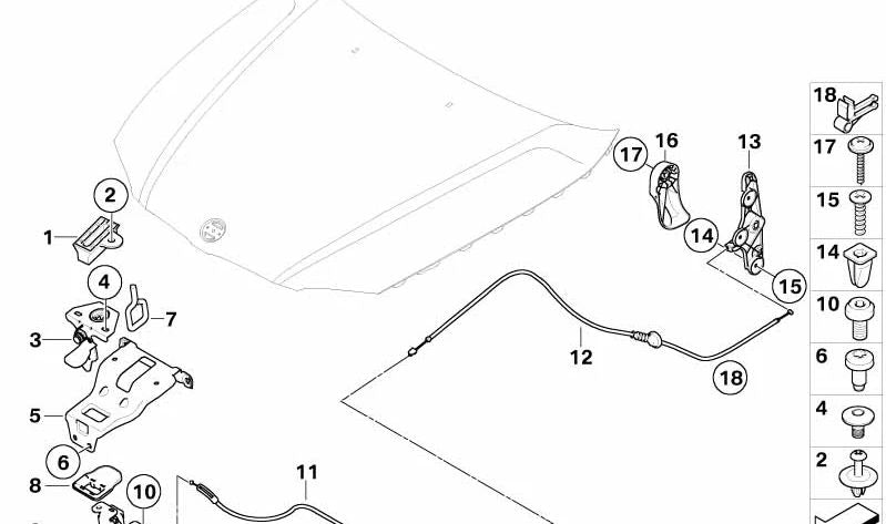 Vorderer Bowdenzug für BMW 1er E81, E82, E87, E88 (OEM 51237184603). Original BMW