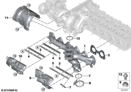 Abgaskrümmer für BMW 5er F10, F11, G30N, G31N 7er F01N, F02N X5 E70N, F15 X6 E71, F16 (OEM 11628508173). Original BMW.