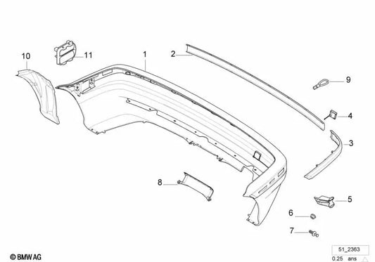 Revestimiento del parachoques trasero para BMW Serie 3 E36 (OEM 51128222458). Original BMW