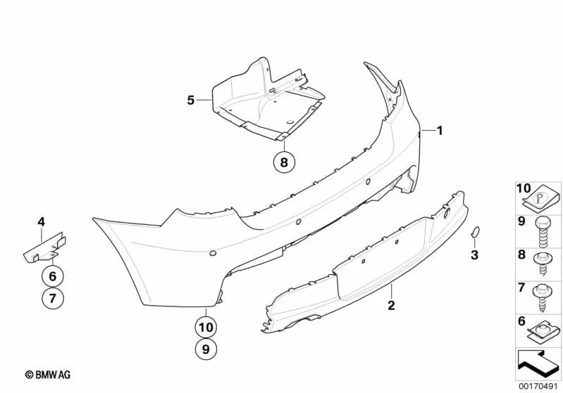 Revestimiento de parachoques trasero superior imprimado para BMW Serie 1 E81, E87, E87N (OEM 51128045548). Original BMW.